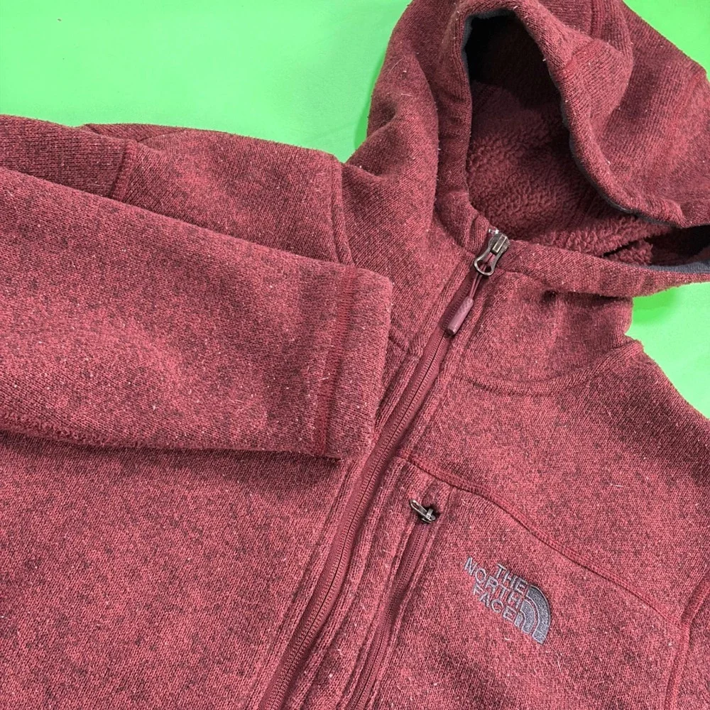 North Face Hooded Fleece Performance Jacket Mens S Red Full-Zip Reinforced Elbow